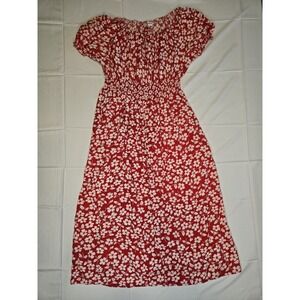Anthropologie Kindred Red Floral Maxi Dress Womens 2X Milkmaid Fairy Coquette